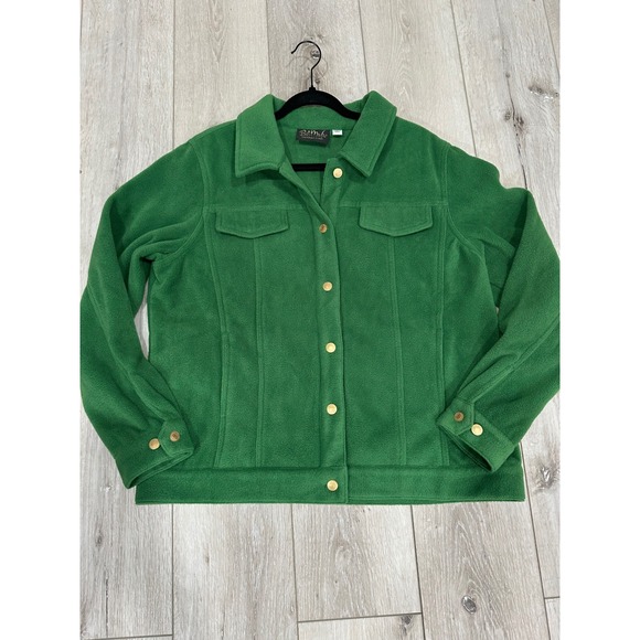 Bob Mackie Wearable Art Fleece Jacket Button Up Green Long Sleeve Women's Large - Picture 1 of 7